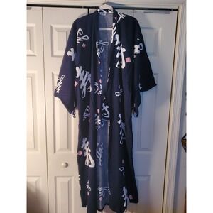 Tokyo Blue Bathrobe Lightweight 100% Cotton Kimono Spa Sleepware Robe Pool